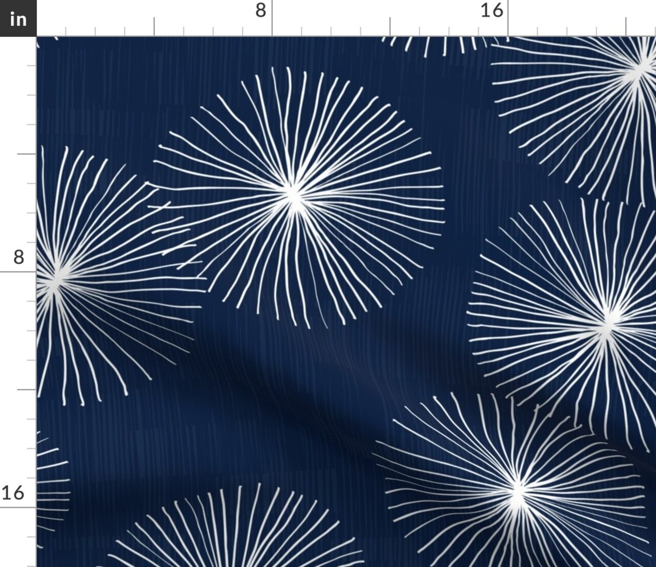 Mid Century Modern Circle Snowflake Chinoiserie Minimalist Mod Geo Dandelion White Blue Navy Flower Custom Printed Fabric by Spoonflower Various Fabrics by the Yard or Fat Quarter
